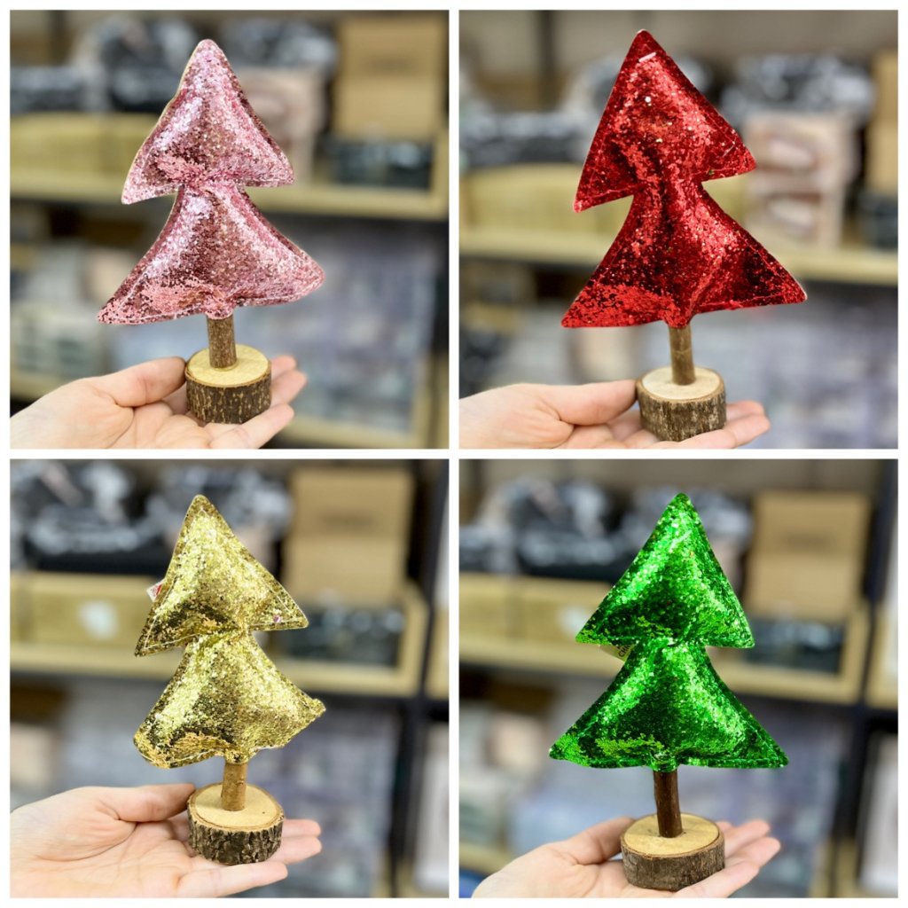 Enfeite árvore Natal Glitter na mini tora de madeira 