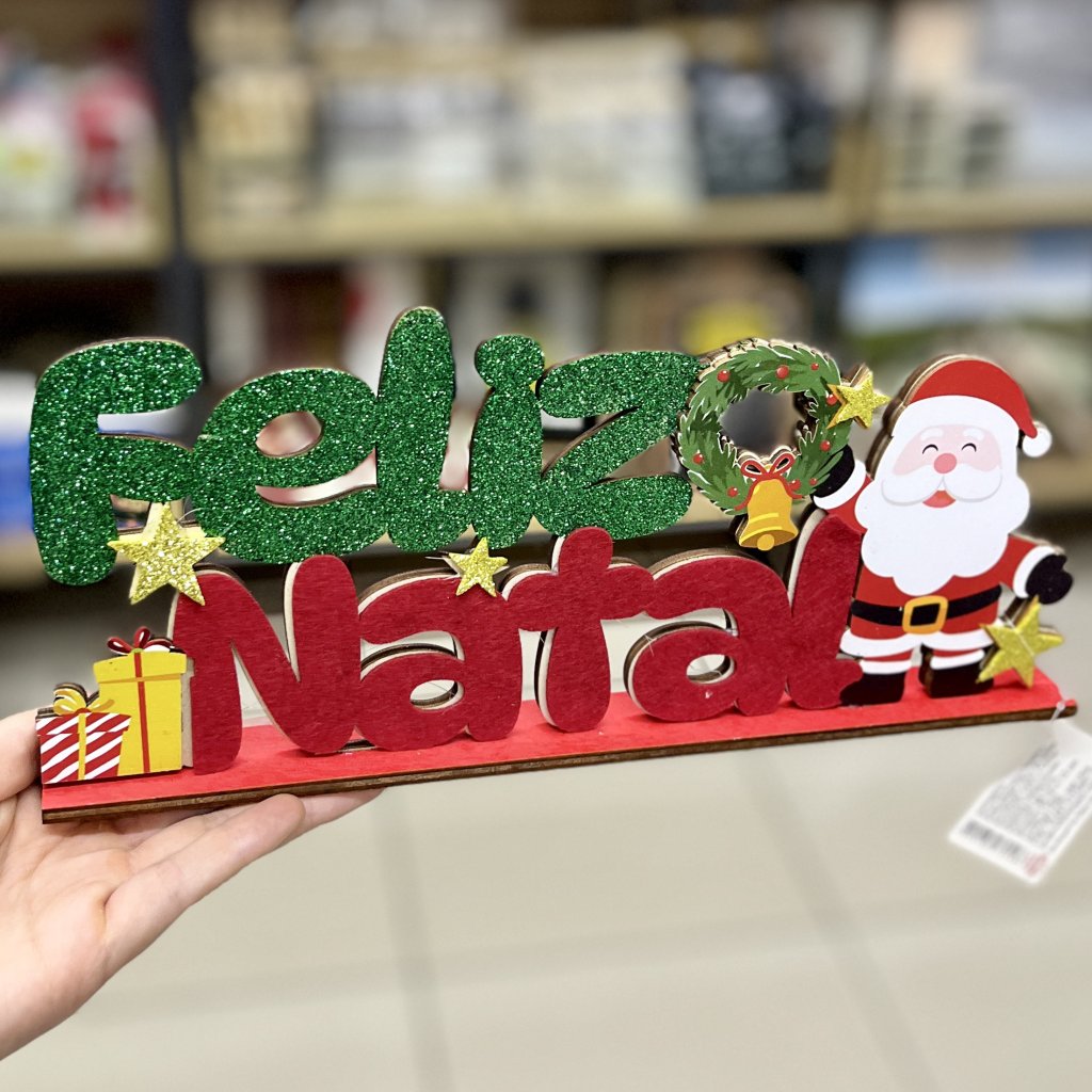 Enfeite Feliz Natal com papai Noel 