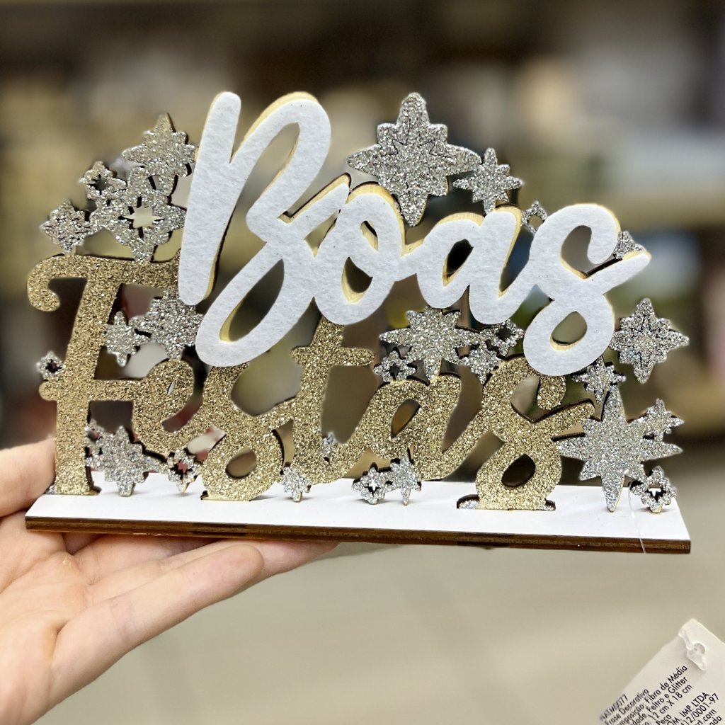 Enfeite Boas Festas com Glitter 