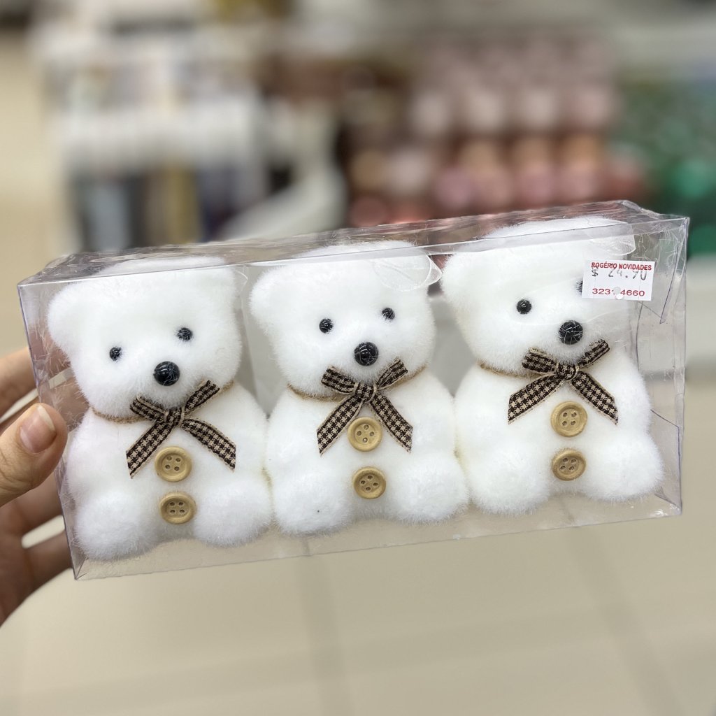 Enfeite trio ursinho branco para árvore de Natal 