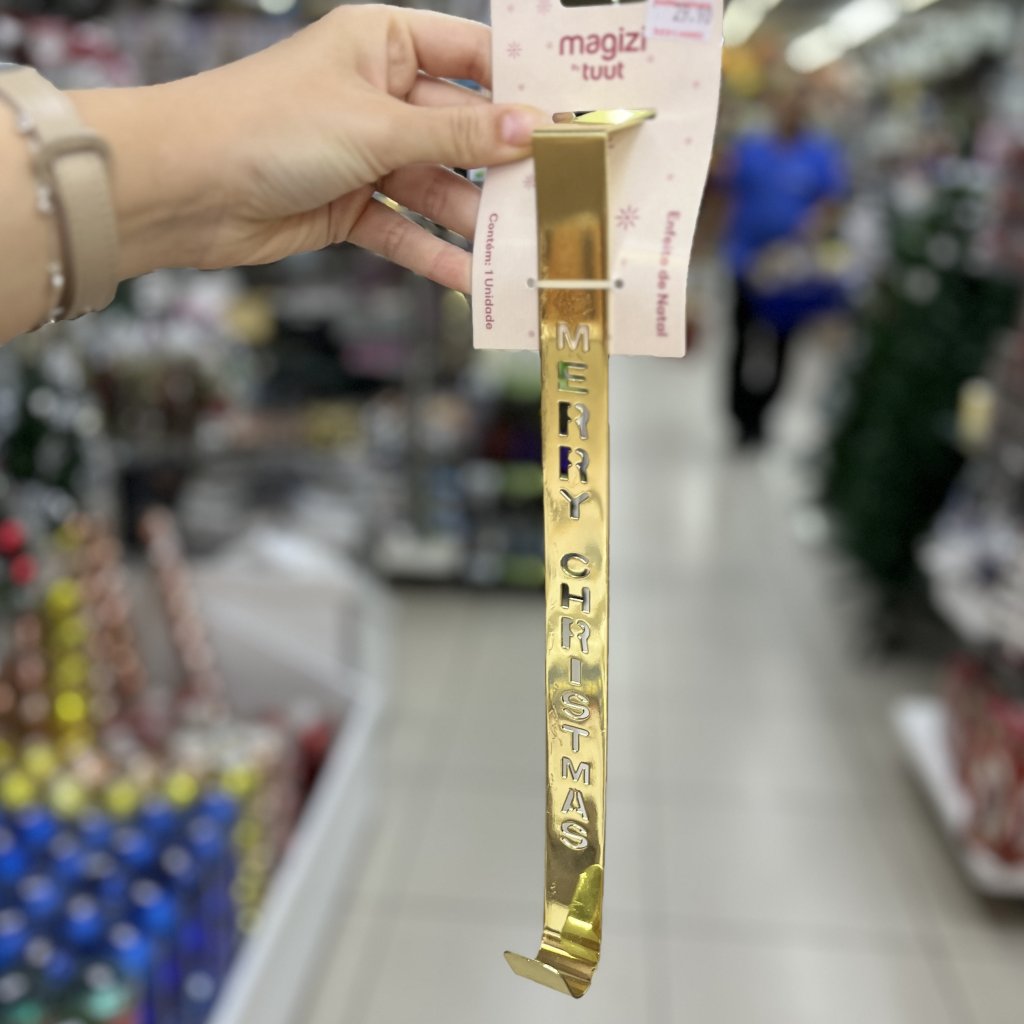 Suporte dourado para guirlanda - Merry Christmas 