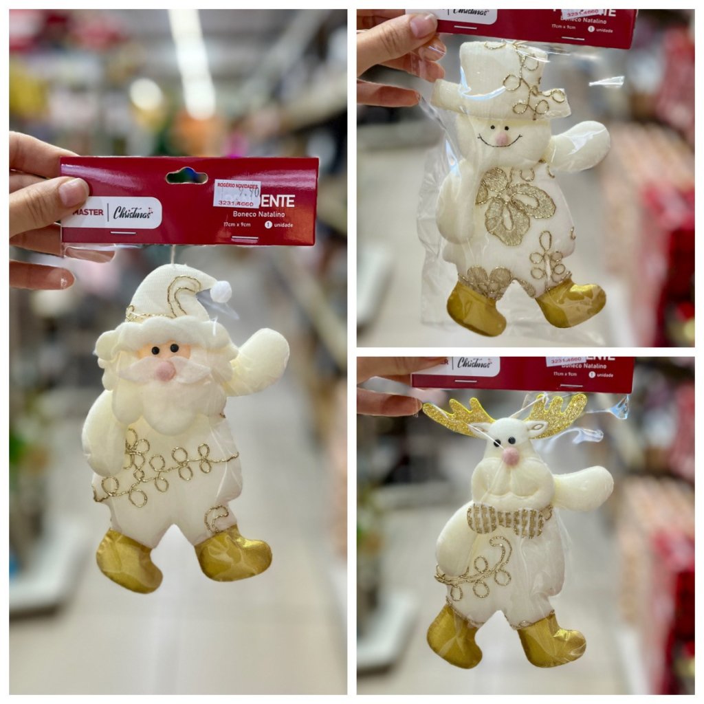 Enfeite Pendente boneco natalino dourado 