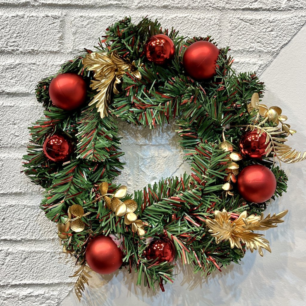Guirlanda decorada dourada e vermelha 30CM 