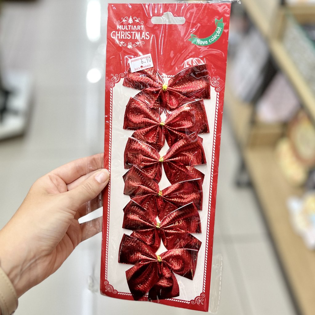 Cartela com 6 laços vermelhos metalizados 