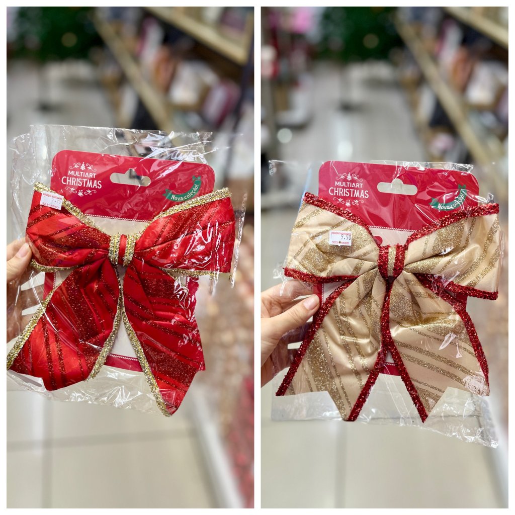 Laço Natalino vermelho e dourado M