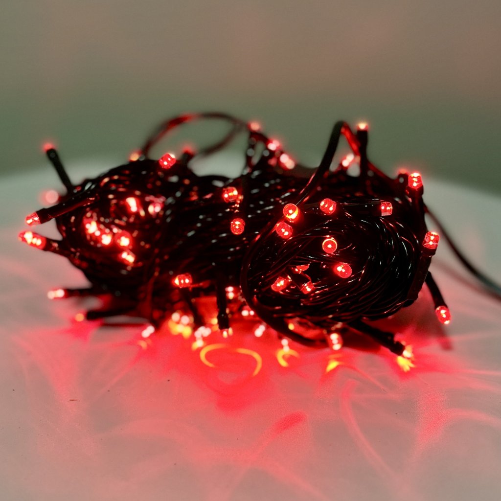 Pisca 100 leds - Vermelho - fio verde - 8 funções 