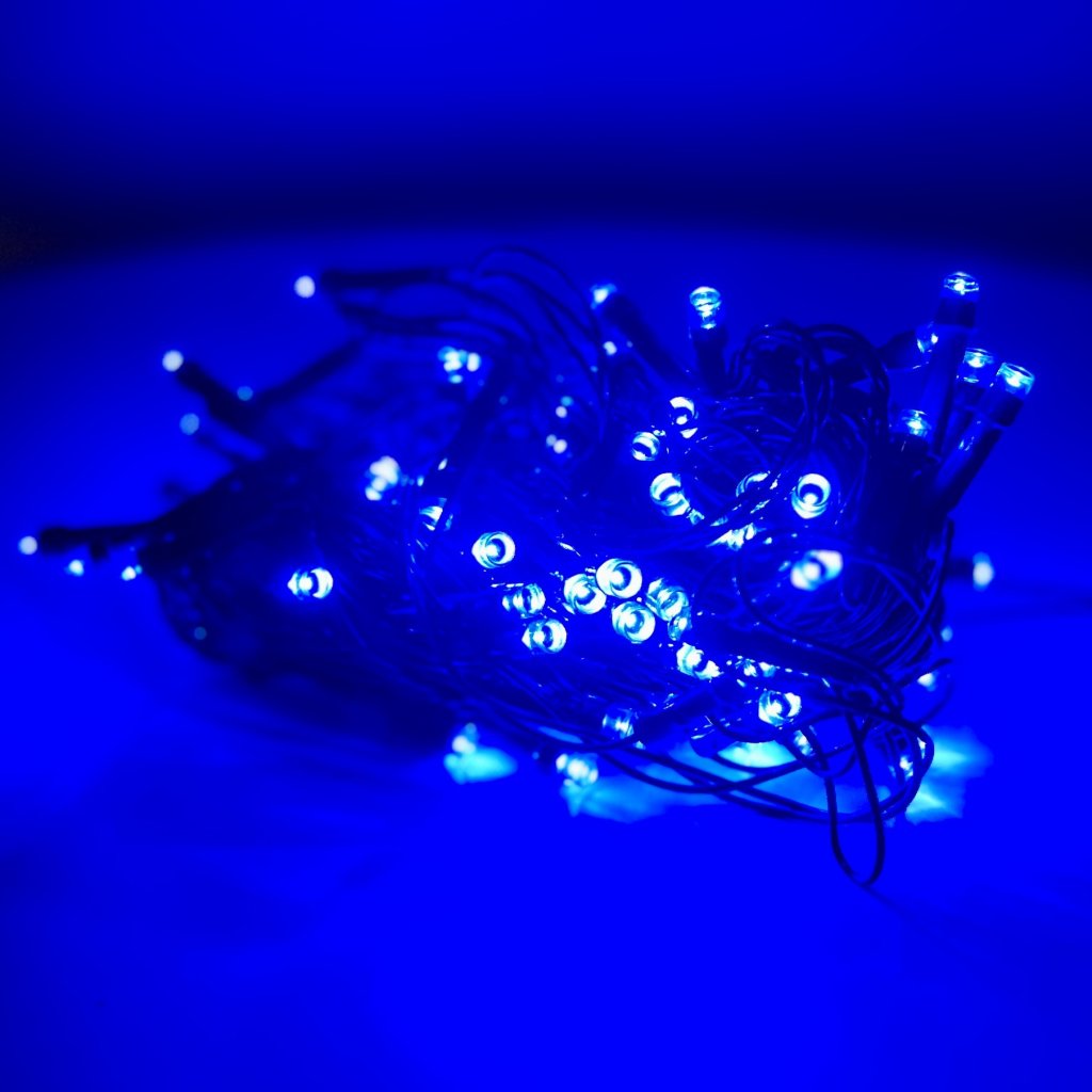 Pisca 100 leds - Azul - fio verde - 8 funções 