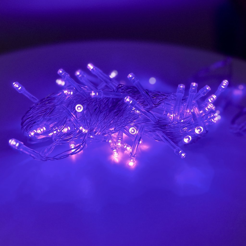 Pisca 100 leds - Violeta - fio transparente- 8 funções 