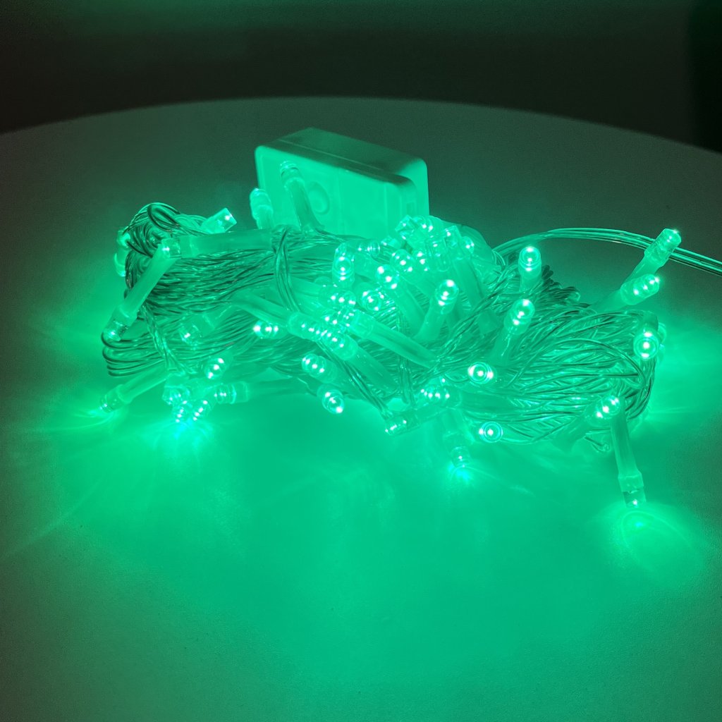 Pisca 100 leds - Verde - fio transparente- 8 funções 