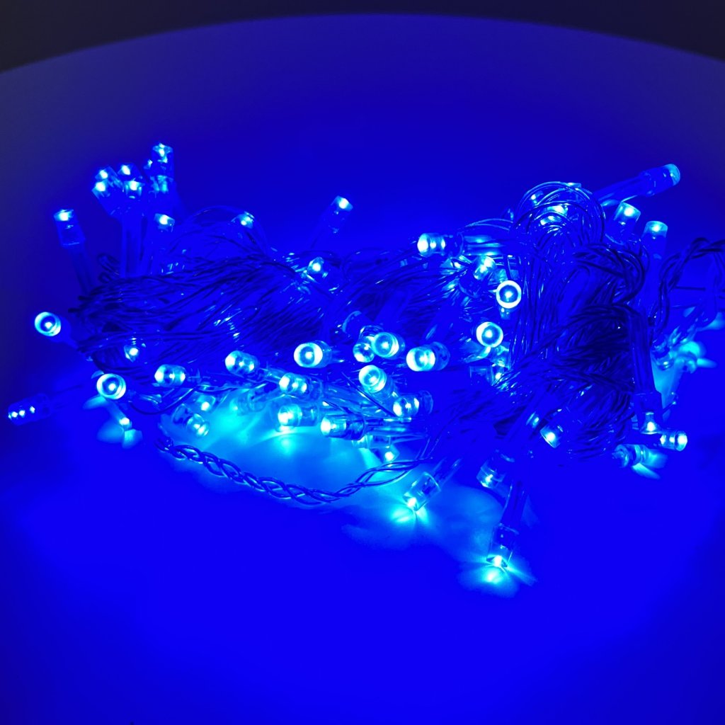 Pisca 100 leds - Azul - fio transparente- 8 funções 