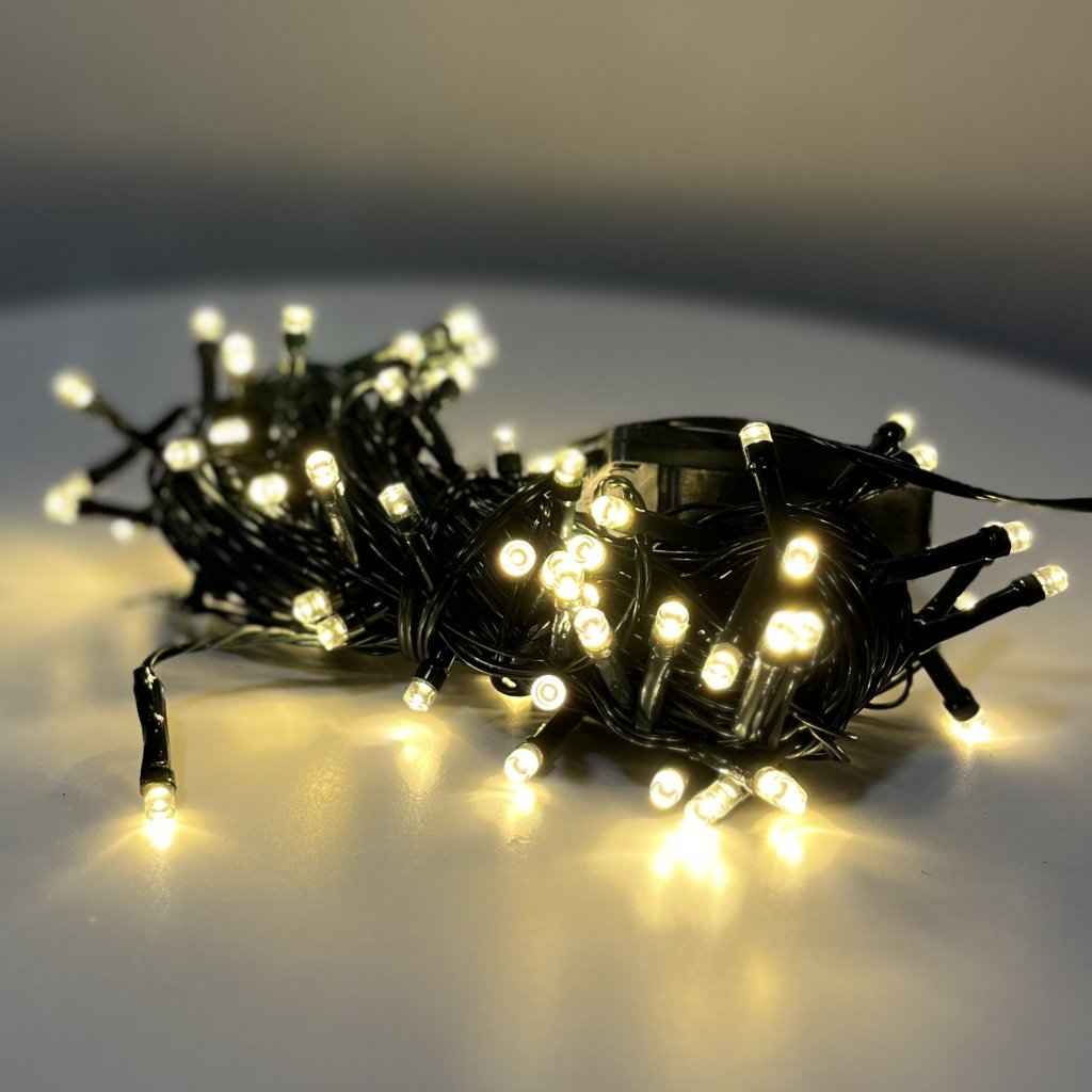 Pisca 100 leds Branco quente -fio verde - 8 funções 