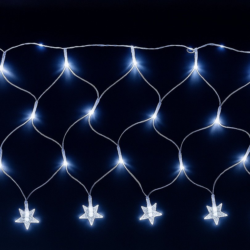 Rede de 120 leds branco frio com estrela na ponta - 8 funções 
