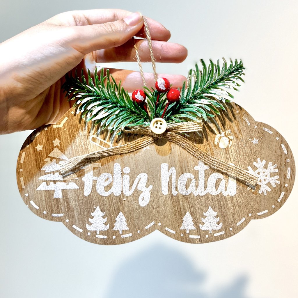 Placa rústica Feliz Natal em madeira 