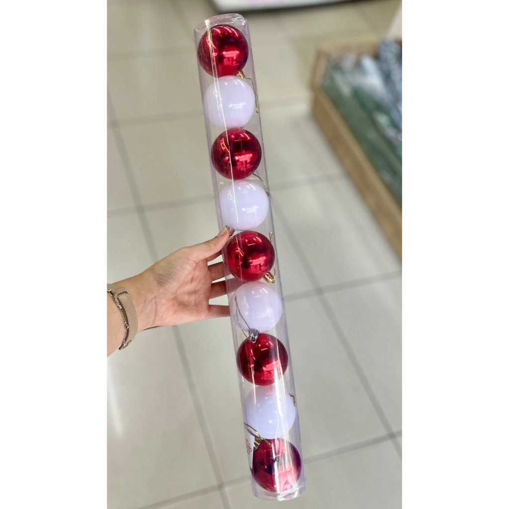 Conjunto 9 bolas de Natal - vermelha e branca - 6cm 