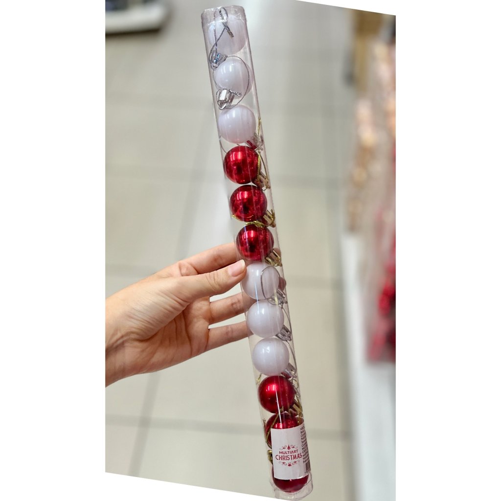 Conjunto 12 bolas de Natal - vermelha e branca - 3cm
