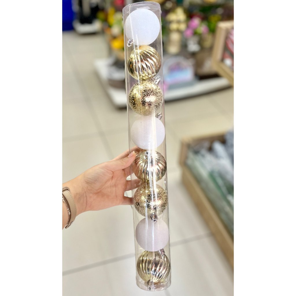 Conjunto 8 bolas de Natal - douradas e brancas - 6cm 