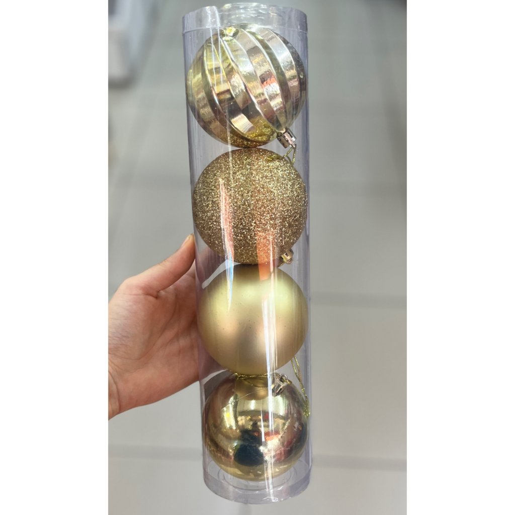 Conjunto 4 bolas de Natal douradas 8cm 