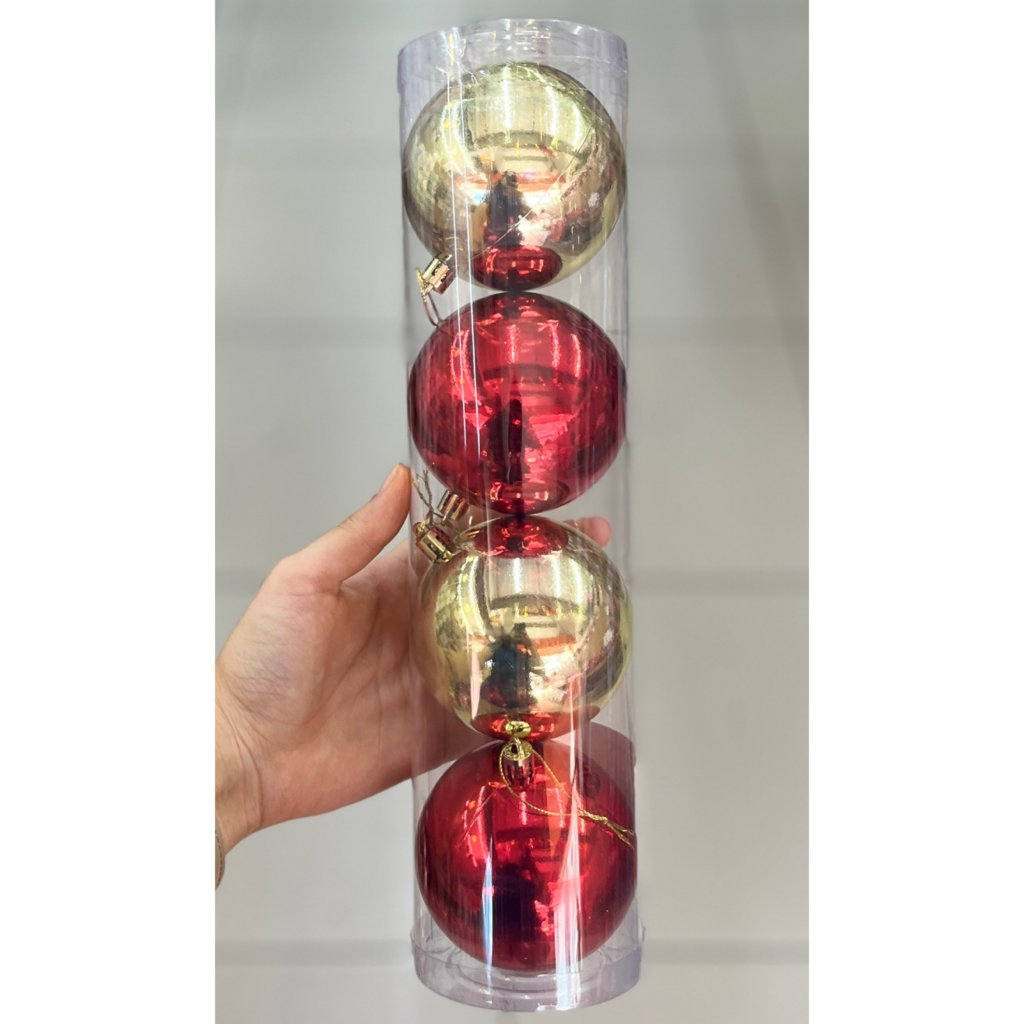 Conjunto 4 bolas vermelhas e douradas 8cm 