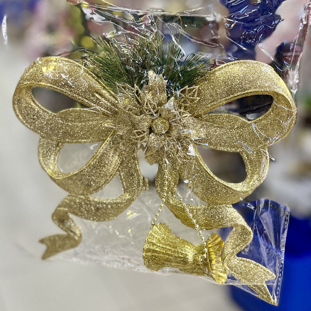 Laço dourado com Glitter e sinos 