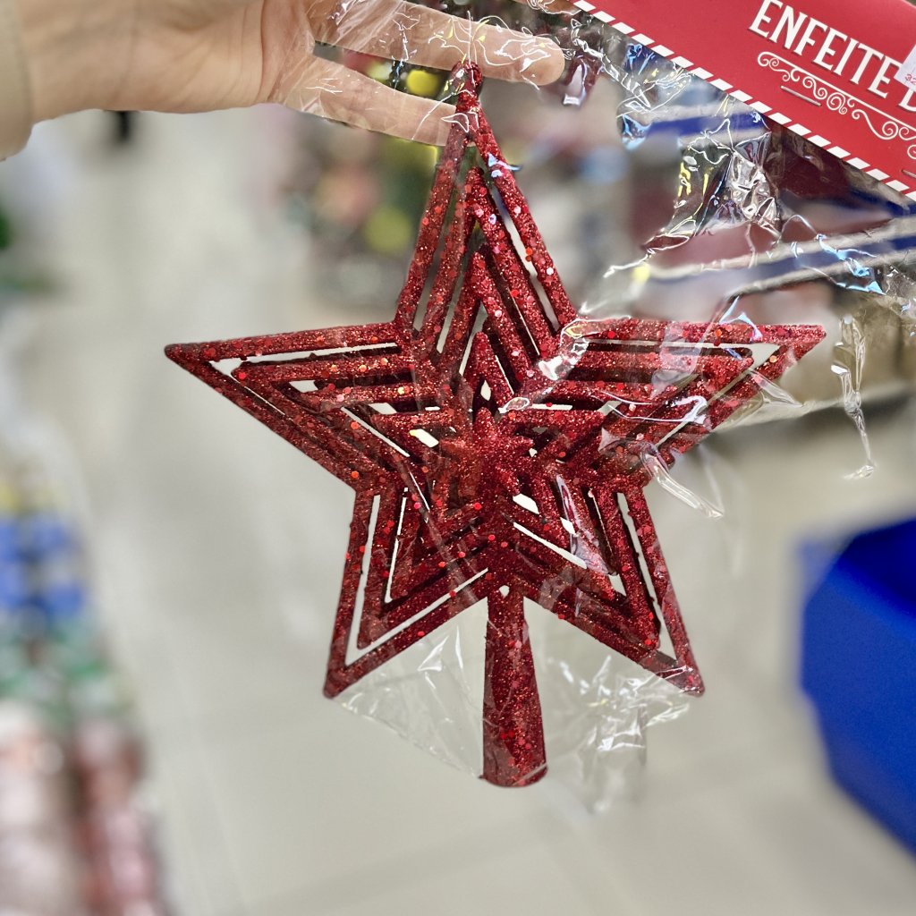 Estrela topo de árvore vermelha com Glitter 