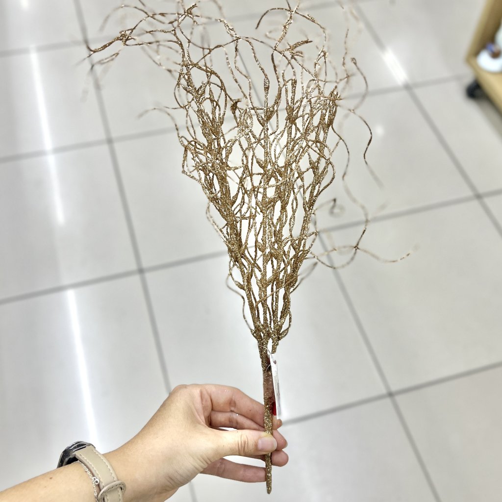 Galho de Natal com Glitter Champanhe 