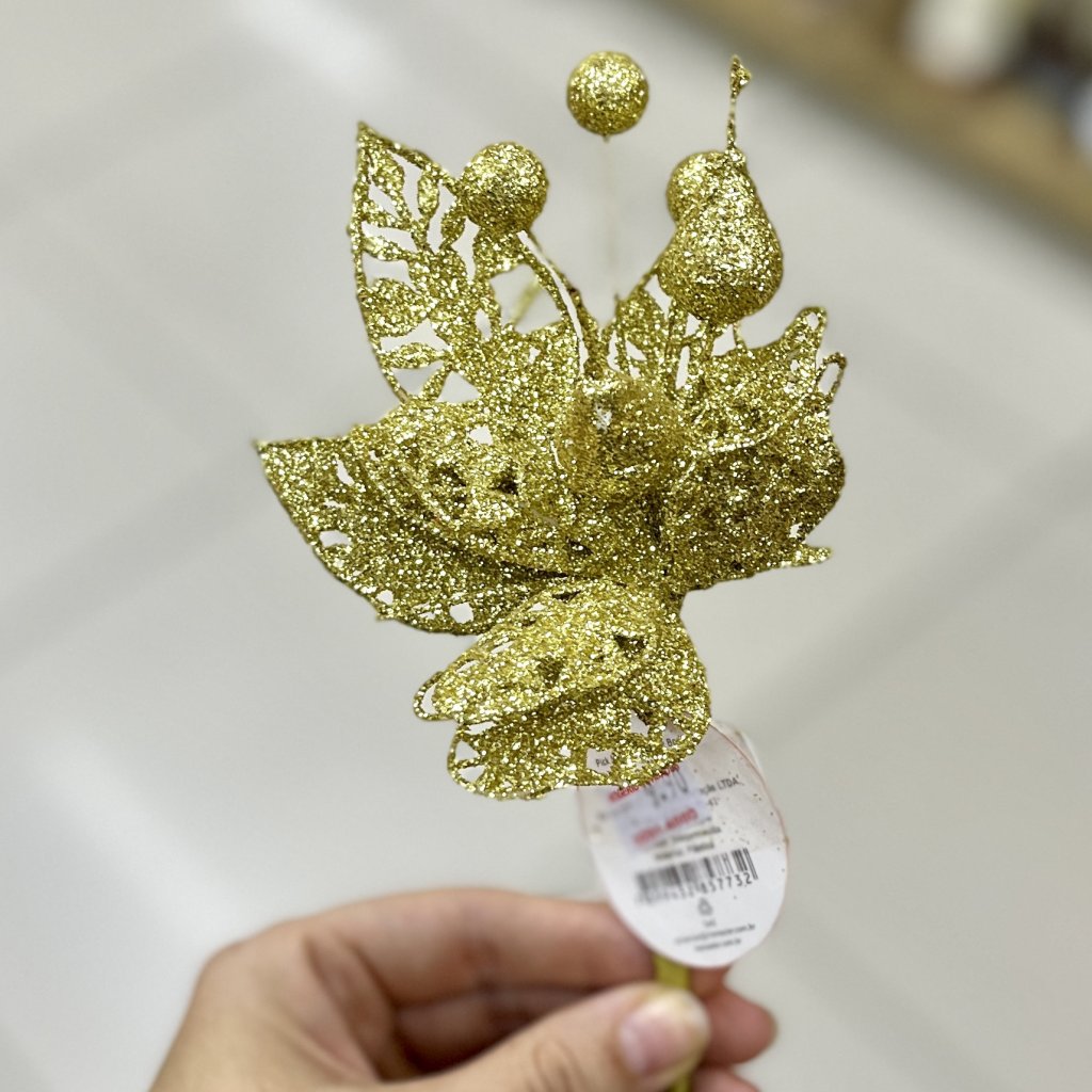 Pick natalino com Glitter dourado 