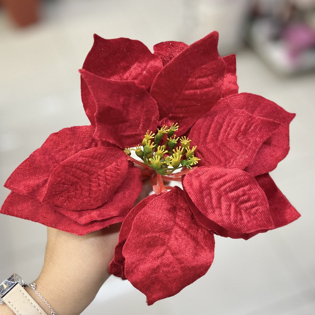Flor de Natal aveludada vermelha 22cm 