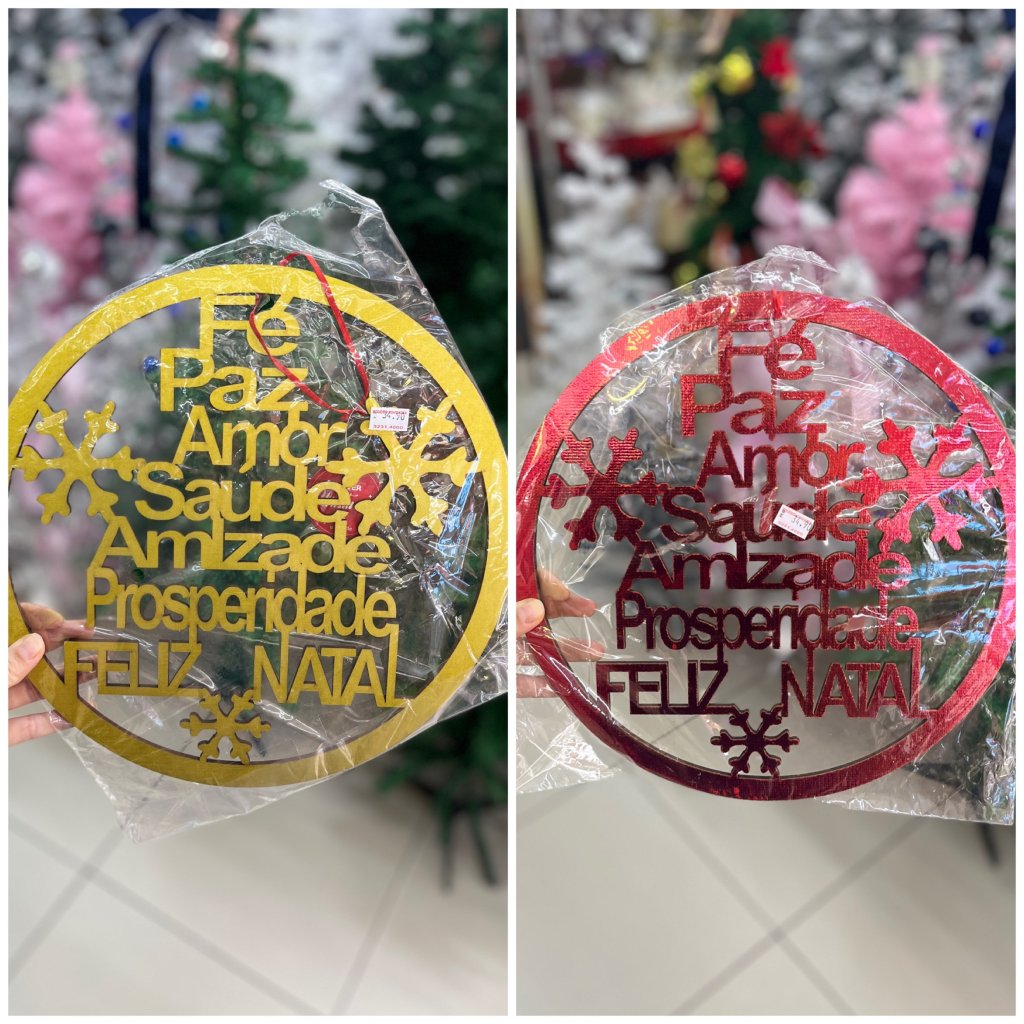 Enfeite redondo Palavras Feliz Natal 