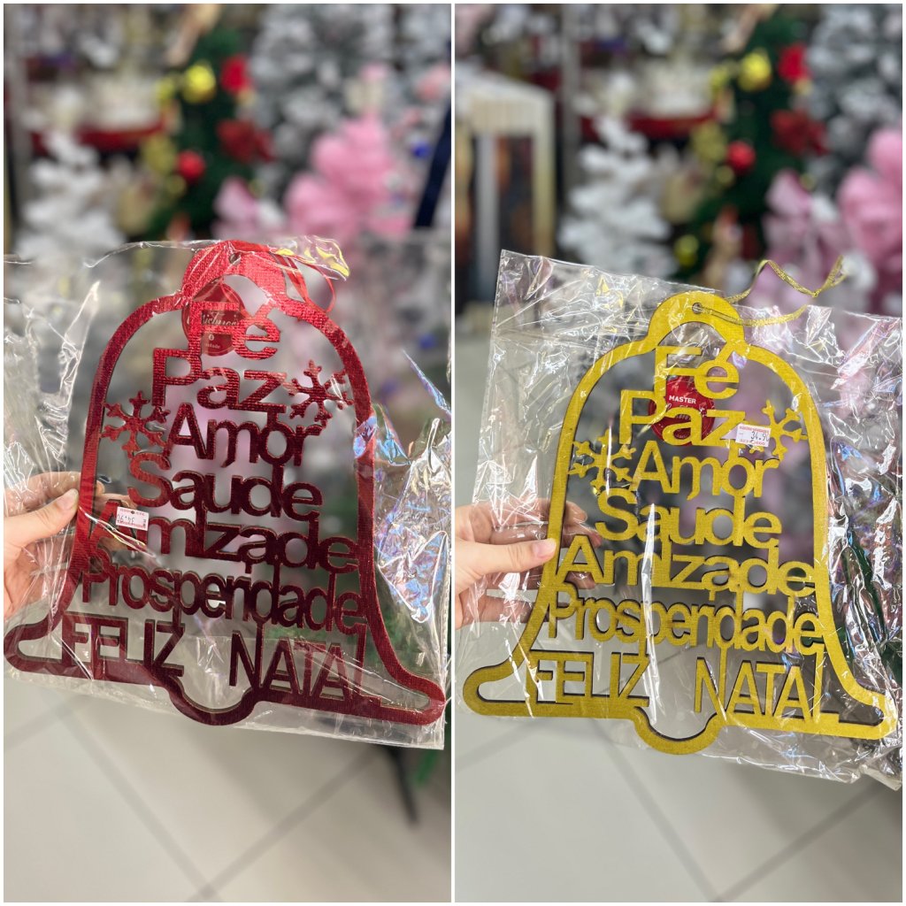 Enfeite Sino palavras Feliz Natal 