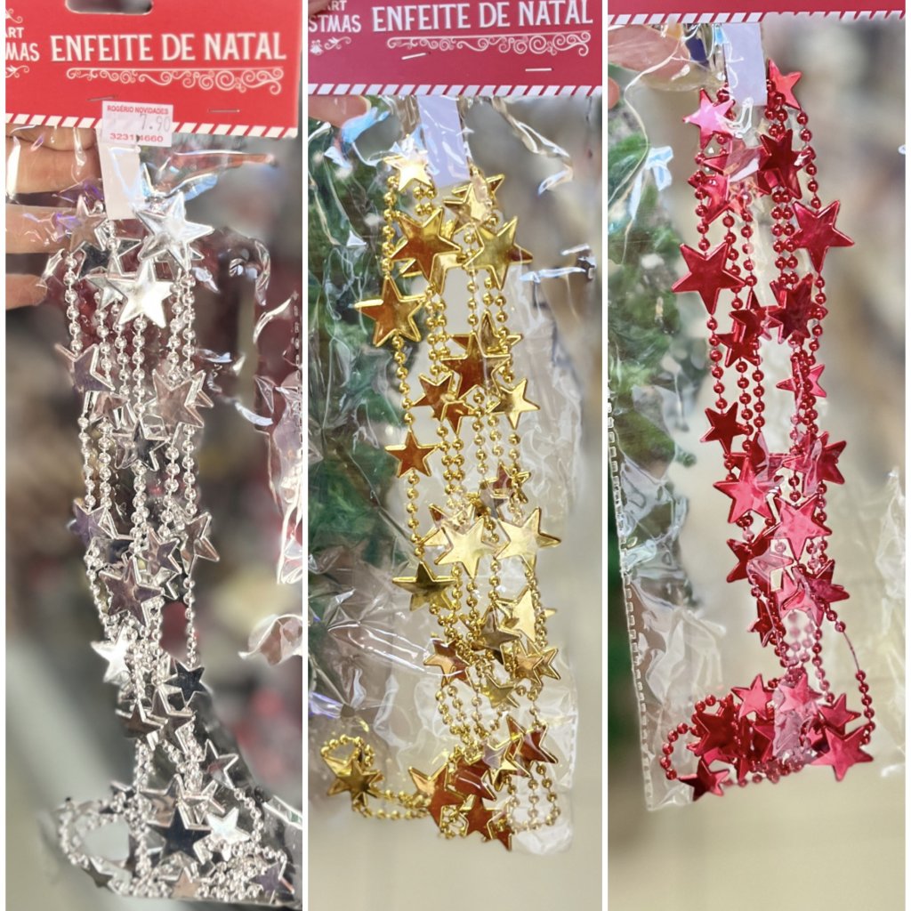 Enfeite natalino cordão com estrelas 