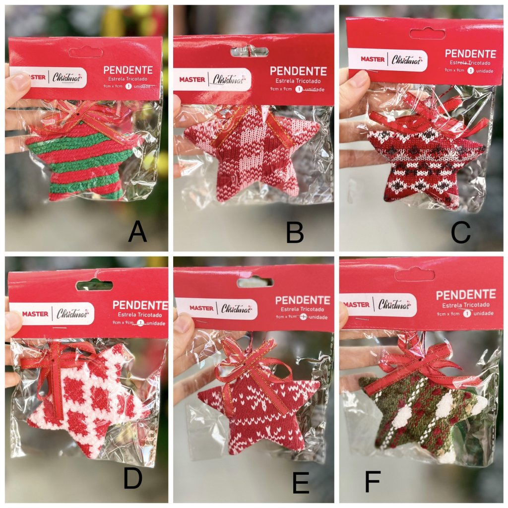 Enfeite de Natal estrela Tricot 9cm x 9cm 