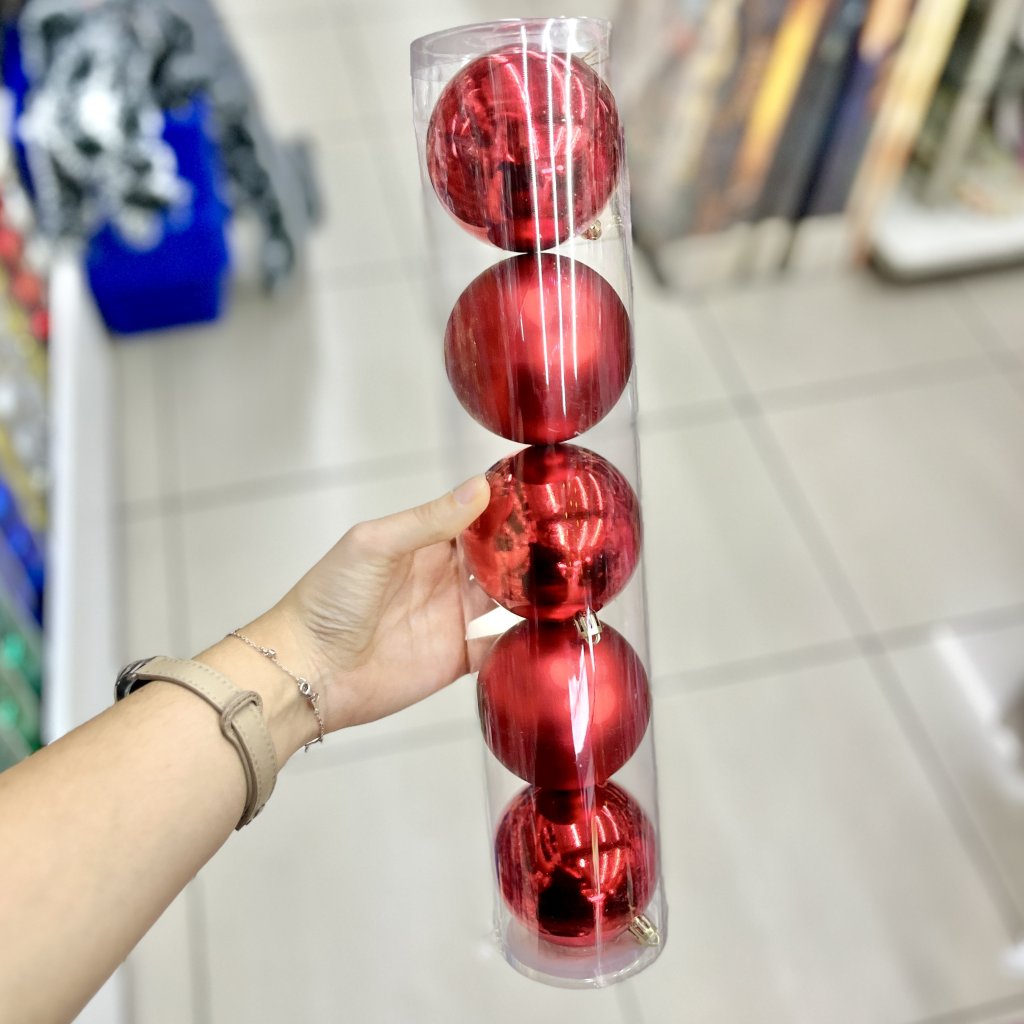 Conjunto 5 bolas 8cm lisa e fosca vermelha 
