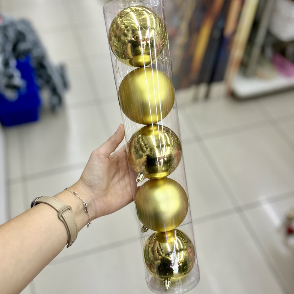 Conjunto 5 bolas 8cm lisa e fosca dourada 