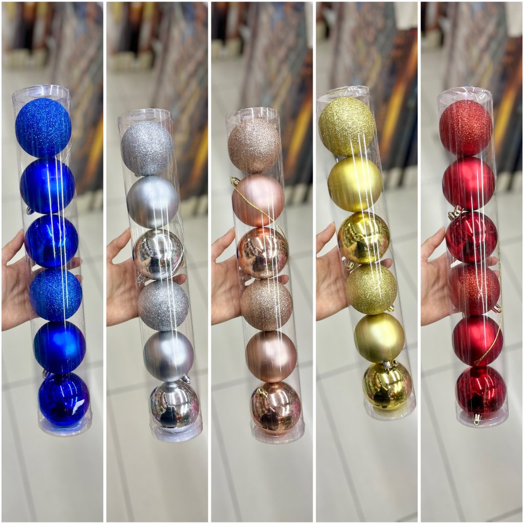 Conjunto 6 bolas de 7cm Glitter, fosca e lisa 