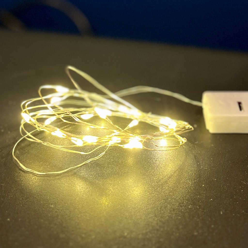 Fio de fada 20 leds 2 metros A bateria - Branco quente 