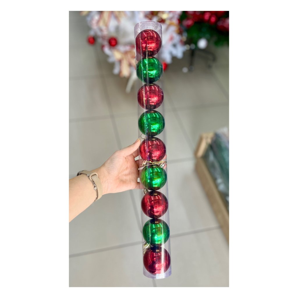 Conjunto 9 bolas vermelhas e verdes 6cm 