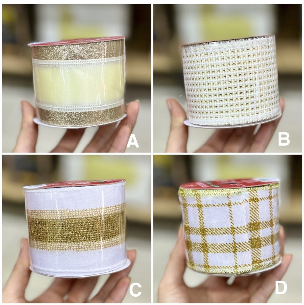 Fita aramada branca e dourada 6,3cm x 2,7 metros 