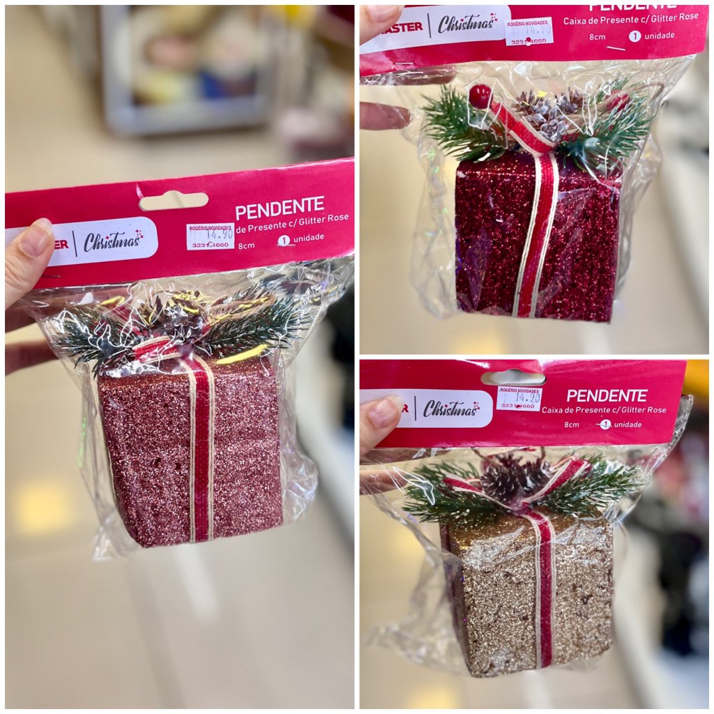 Enfeite presente Glitter 8cm 