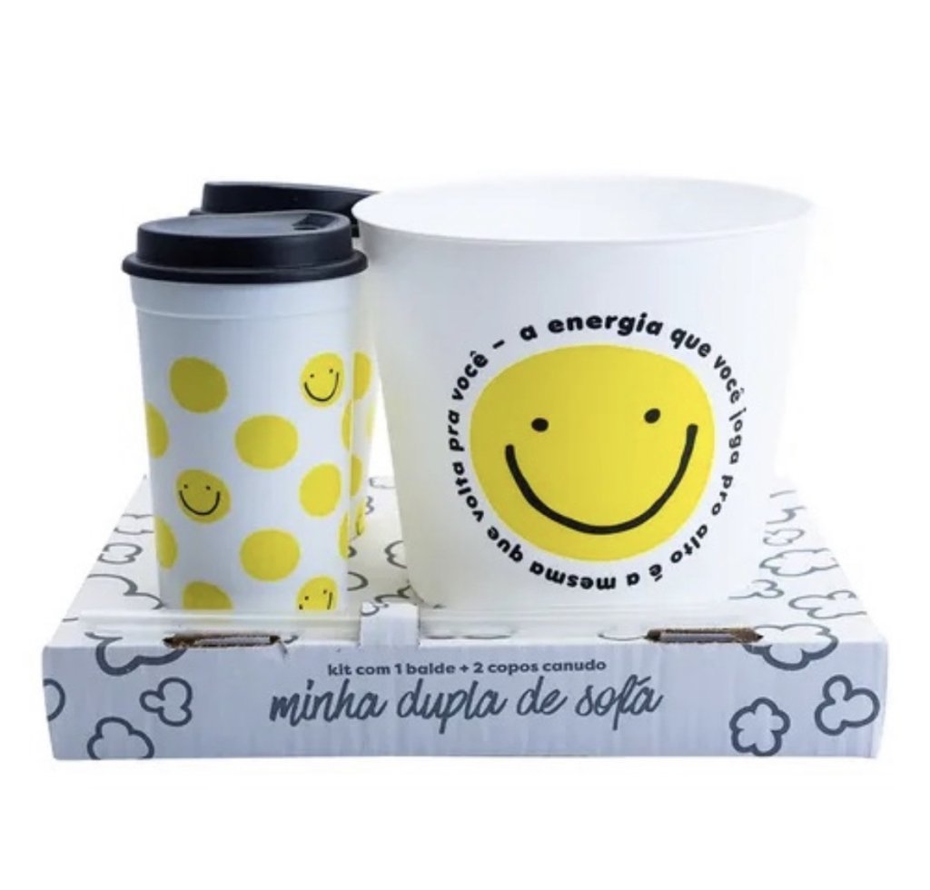 Kit balde pipoca + 2 copos Smile 