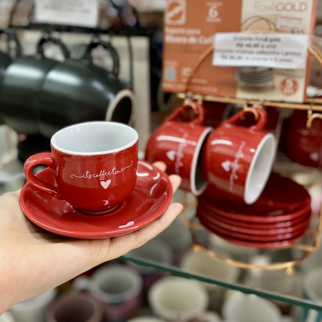 Conjunto xícaras cafezinho 90ml Lamour vermelha 