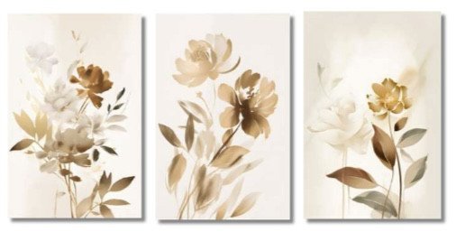 Trio tela decorativa  40CM X 60CM - Flores e folhas delicadas 