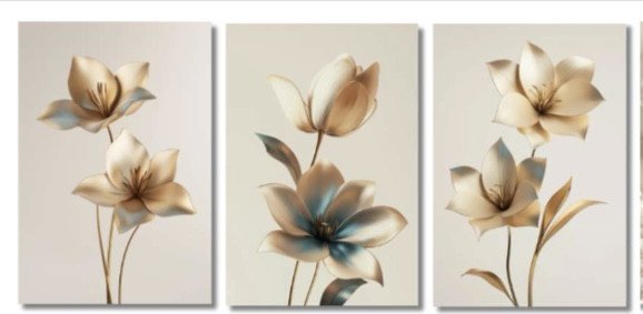 Trio tela decorativa  40CM X 60CM - Flores douradas 