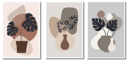 Trio tela decorativa  40CM X 60CM - Ilustração vasos e plantas 