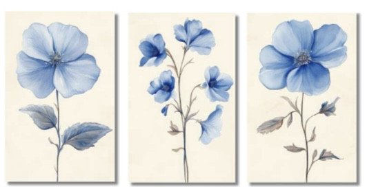 Trio tela decorativa  40CM X 60CM - Flor azul 