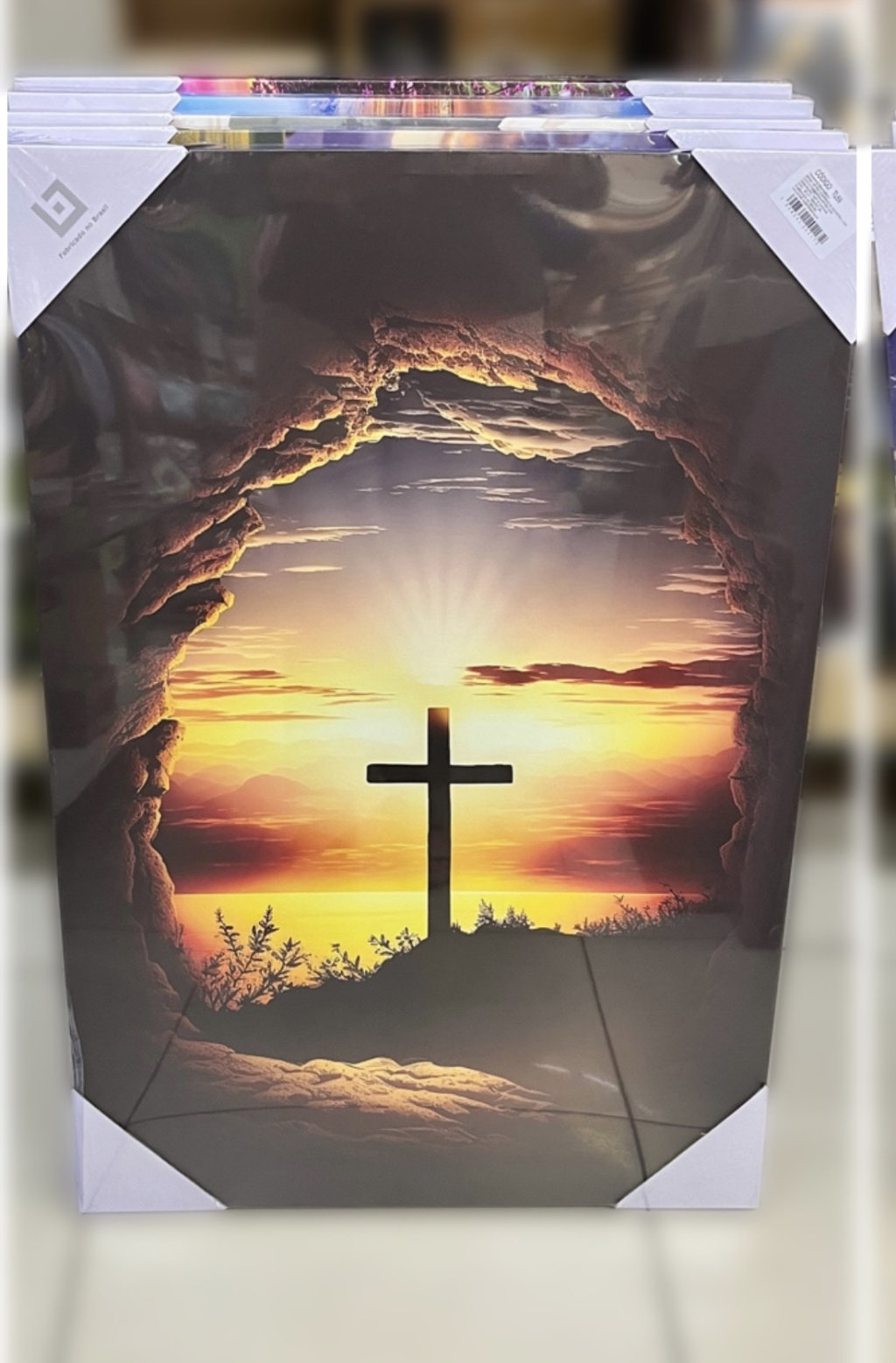 Tela decorativa 60CM X 90cm - Cruz pôr do sol 