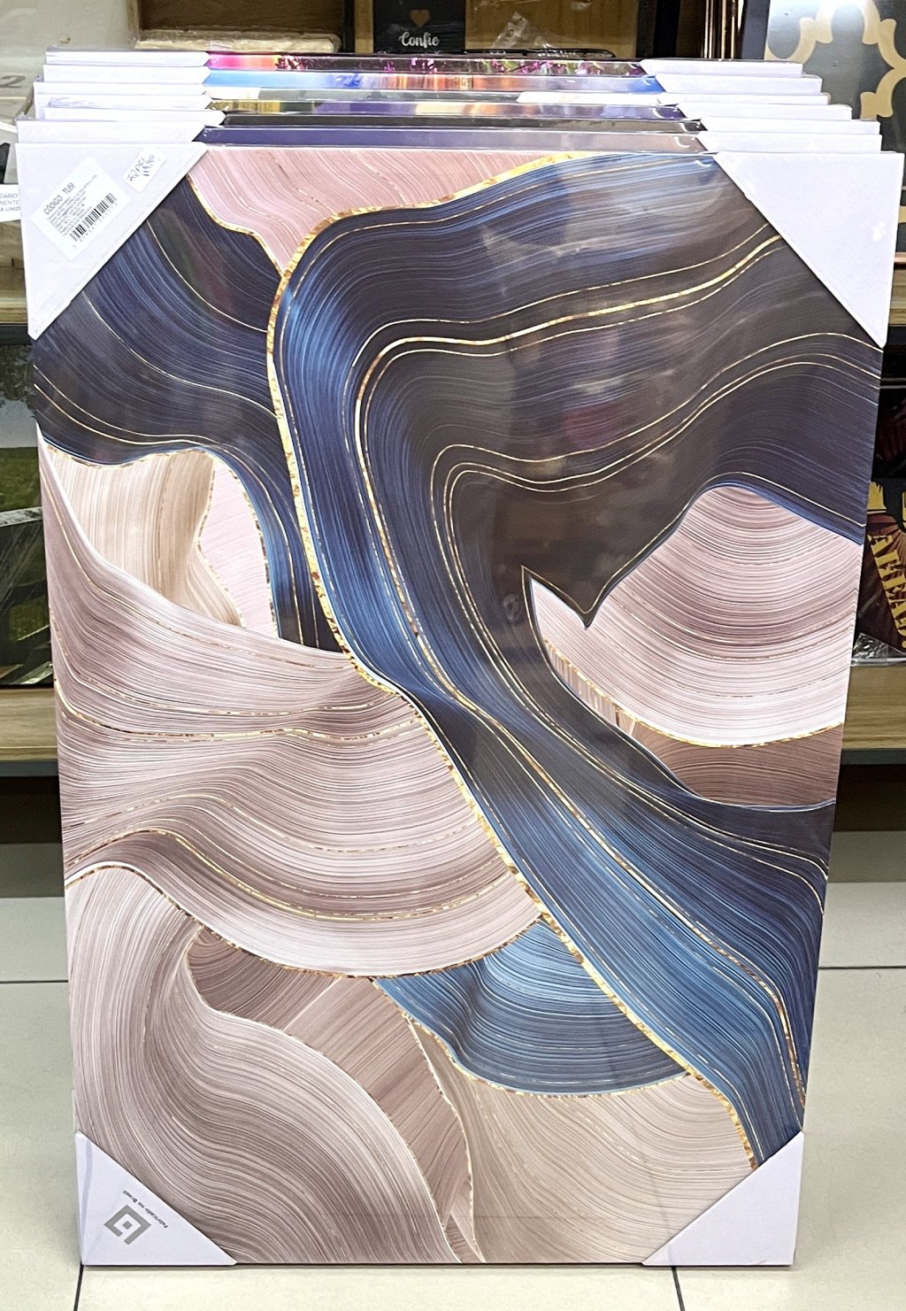 Tela decorativa 60CM X 90cm - Abstrato azul e dourado 