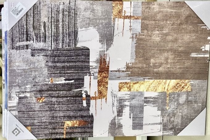 Tela decorativa 60CM X 90cm - Abstrato preto, cinza, marrom, branco e dourado 