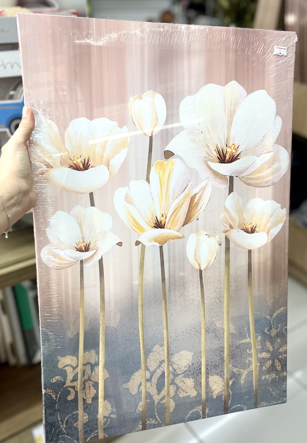 Tela decorativa 40CM X 60CM - Flores brancas 