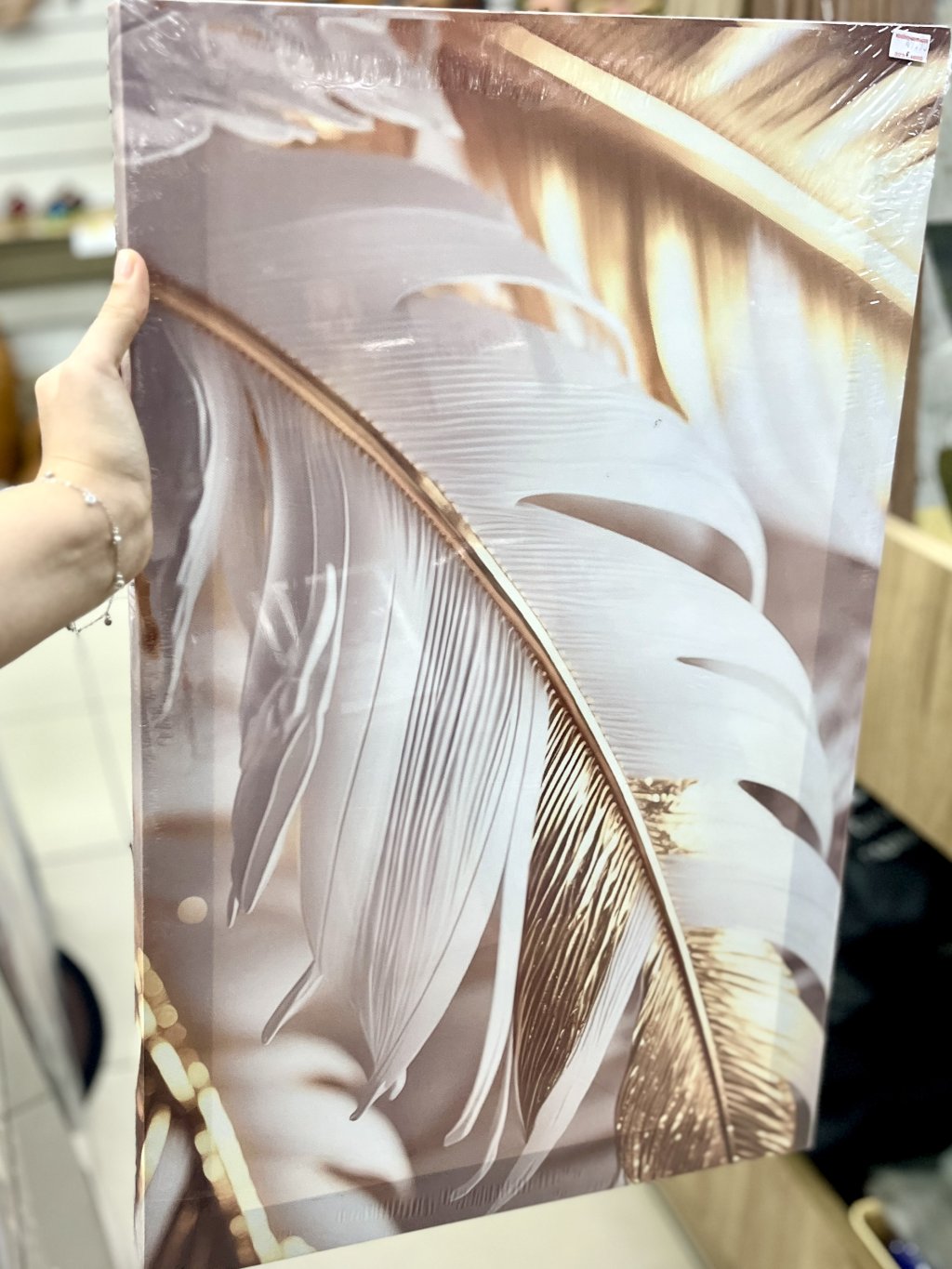 Tela decorativa 40CM X 60CM - Folha branca e dourada 