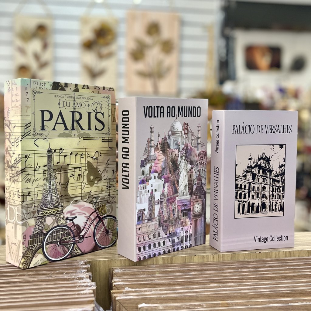 Kit caixa livro 3 peças - Paris, volta ao mundo, palácio de Versalhes 